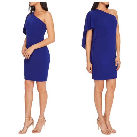 ❌ NWT Calvin Klein Blue One Shoulder Ruffle Dress - Picture 3 of 6